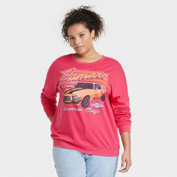 GM Tops - gm - Women's Camaro Graphic Sweatshirt -Size M Raspberry wine